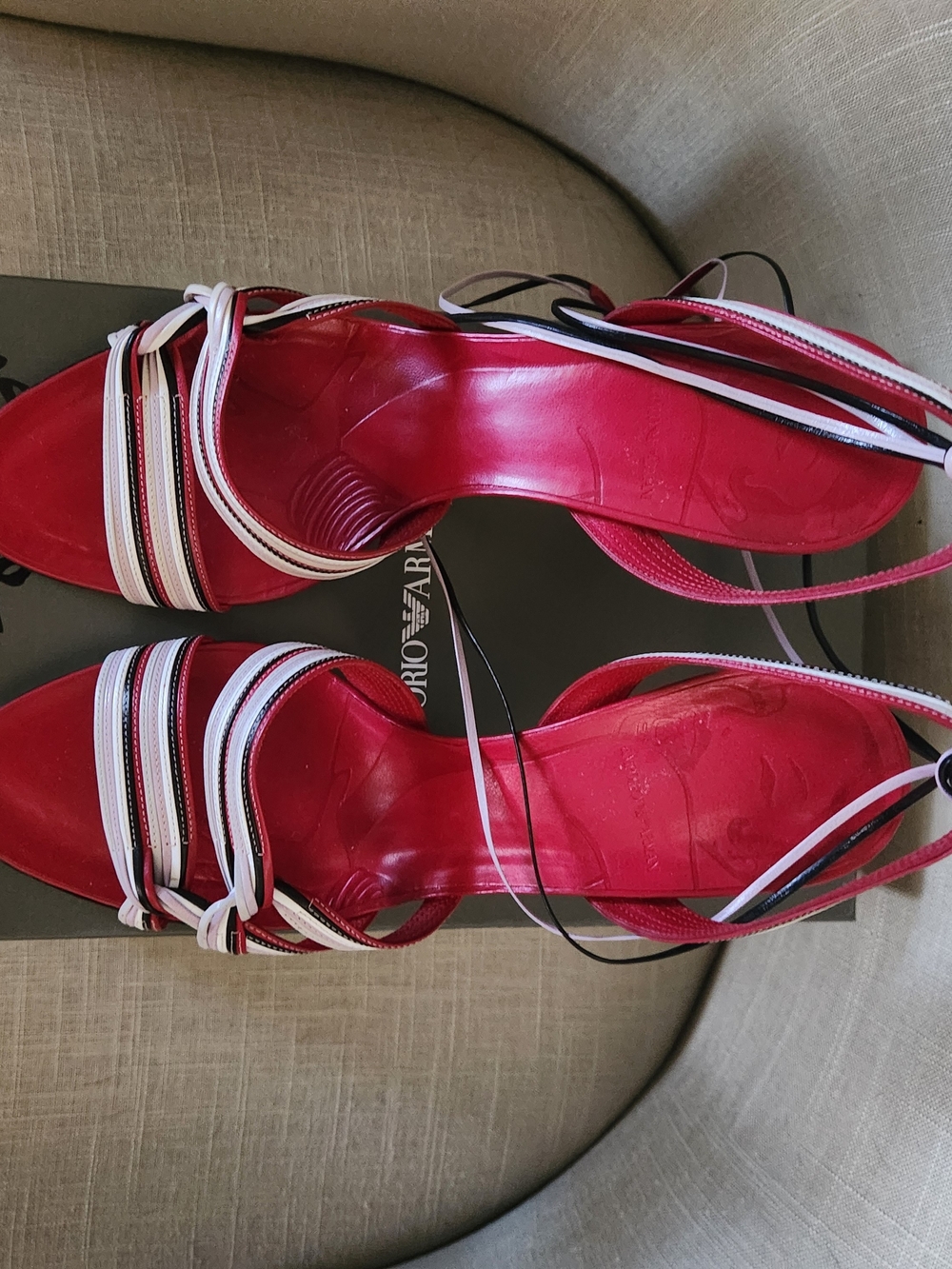 Authentic SIZE 39 Emporio Armani Red Strappy High Heel Sandals with Wrap Tie - Picture 3 of 5